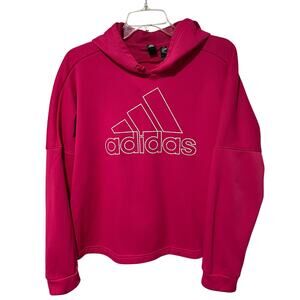 adidas Athletics Pullover Hoodie Climawarm Sweatshirt Sz XL Pink Boxy Short